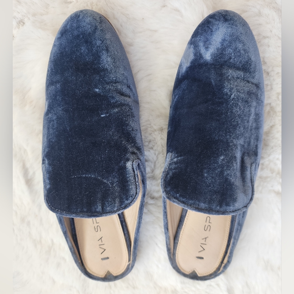 Via Spiga Treny Blue Velvet Mule Slip-On Shoes Women's Size 6